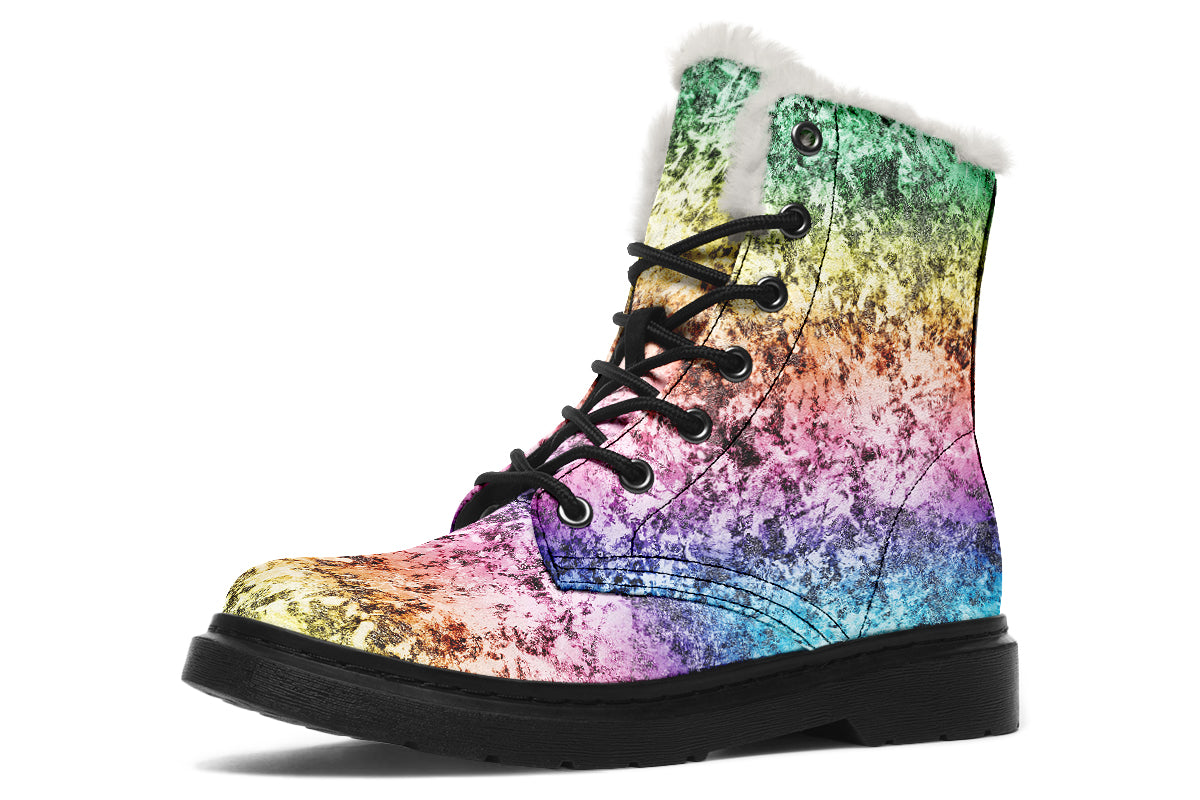 Rainbow Grunge Faux Fur Boots - Offbeat Sweetie