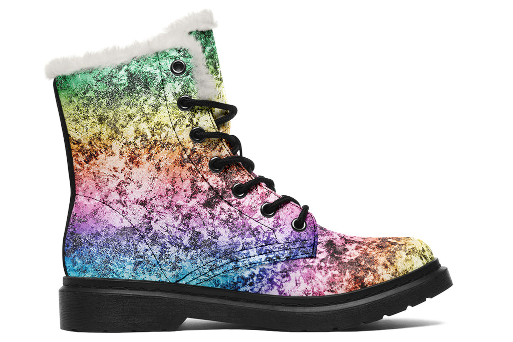 Rainbow Grunge Faux Fur Boots - Offbeat Sweetie