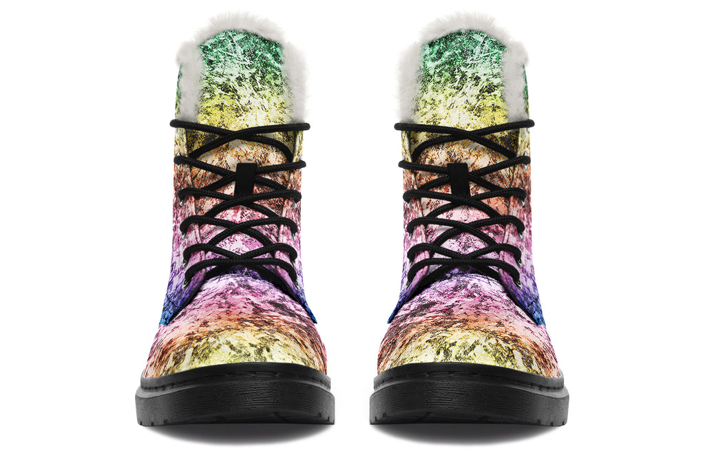 Rainbow Grunge Faux Fur Boots - Offbeat Sweetie