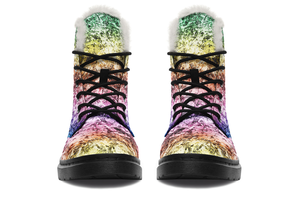 Rainbow Grunge Faux Fur Boots - Offbeat Sweetie