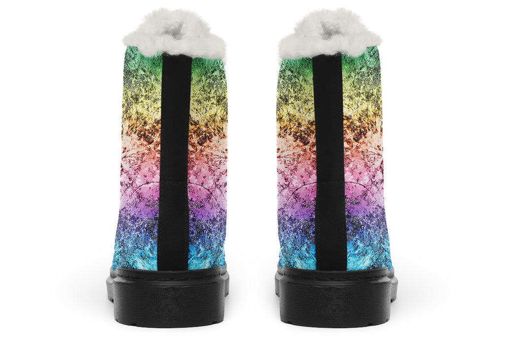 Rainbow Grunge Faux Fur Boots - Offbeat Sweetie
