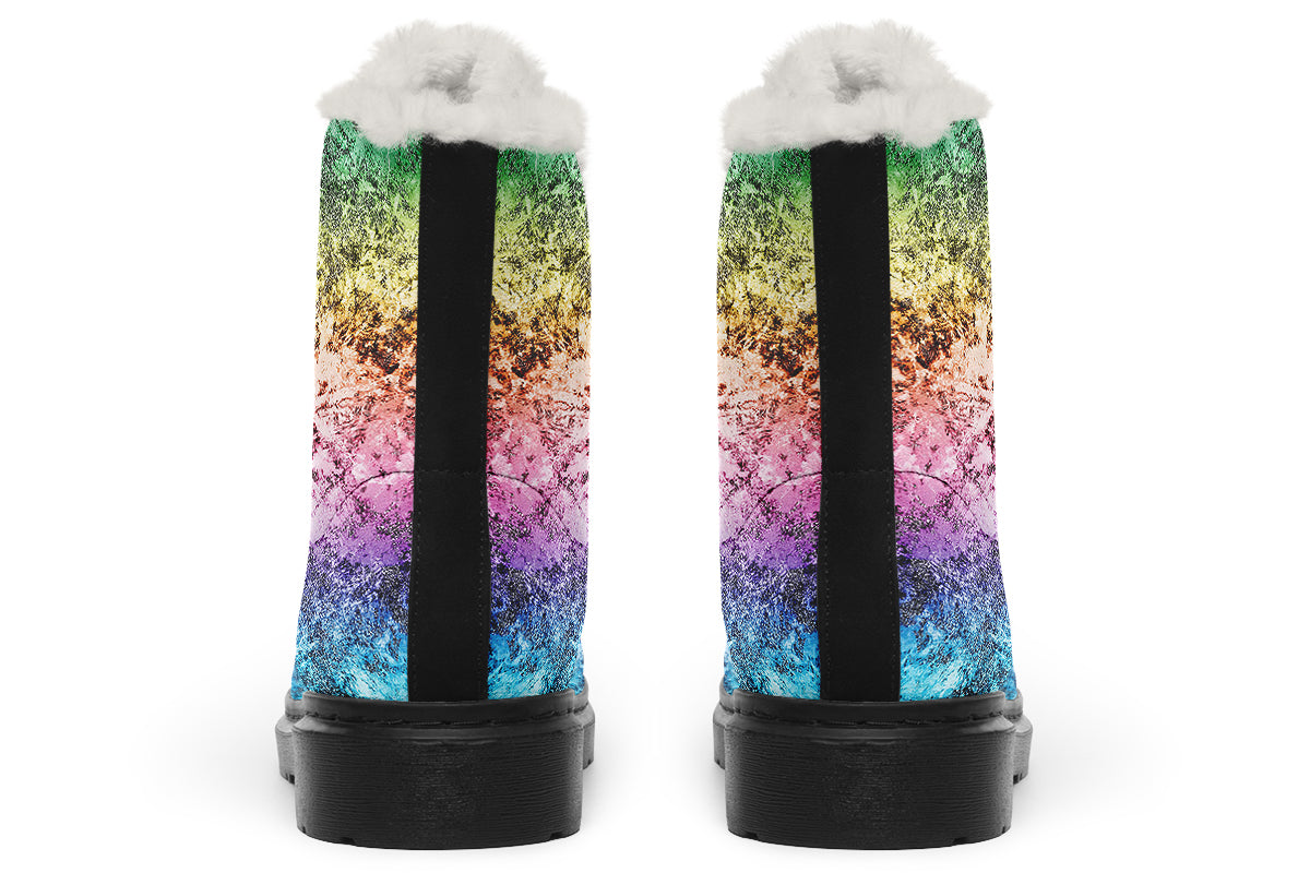 Rainbow Grunge Faux Fur Boots - Offbeat Sweetie