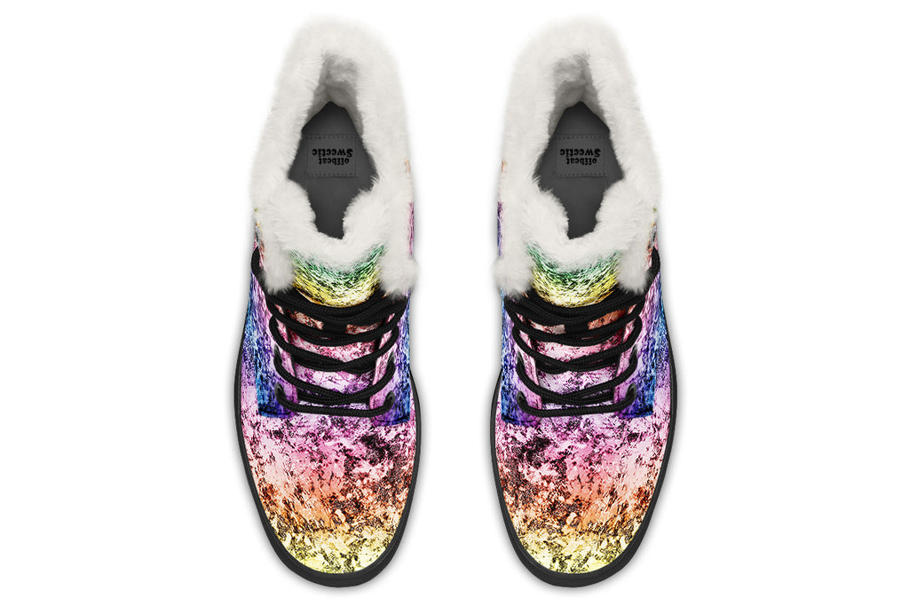 Rainbow Grunge Faux Fur Boots - Offbeat Sweetie