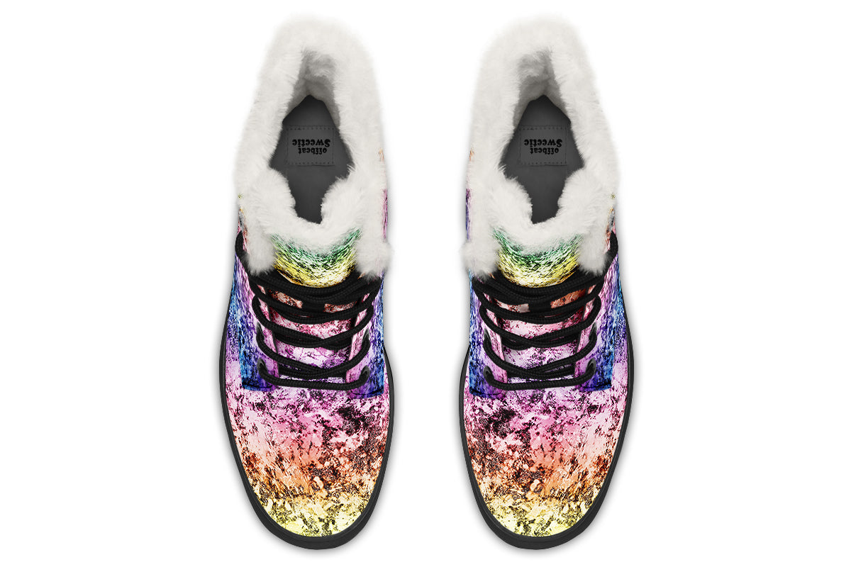 Rainbow Grunge Faux Fur Boots - Offbeat Sweetie