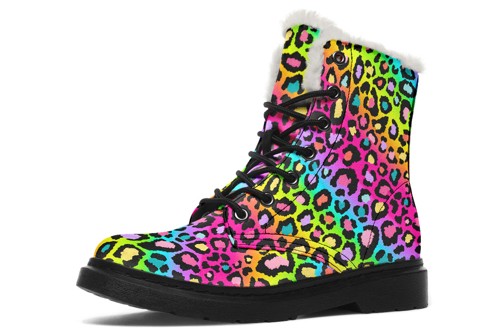 Rainbow Leopard Faux Fur Boots - Offbeat Sweetie