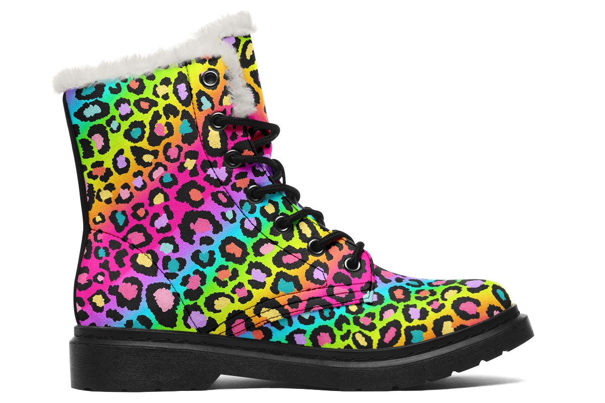 Rainbow Leopard Faux Fur Boots - Offbeat Sweetie