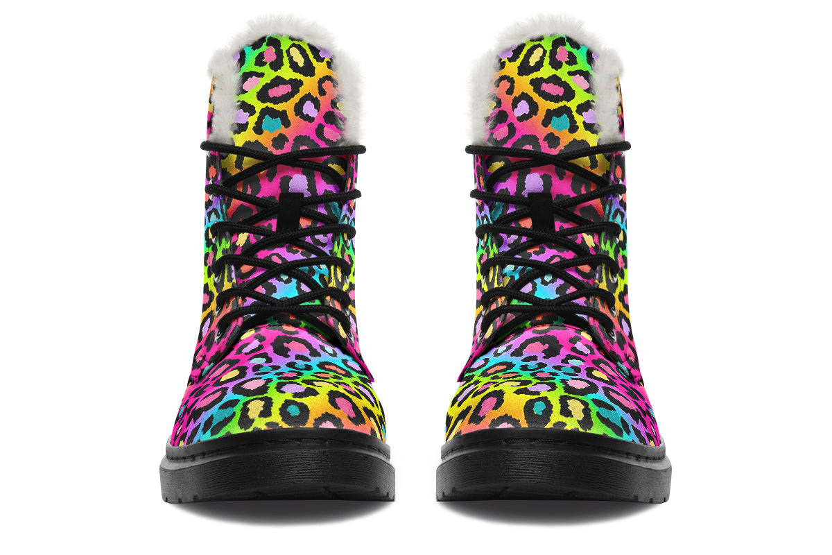 Rainbow Leopard Faux Fur Boots - Offbeat Sweetie
