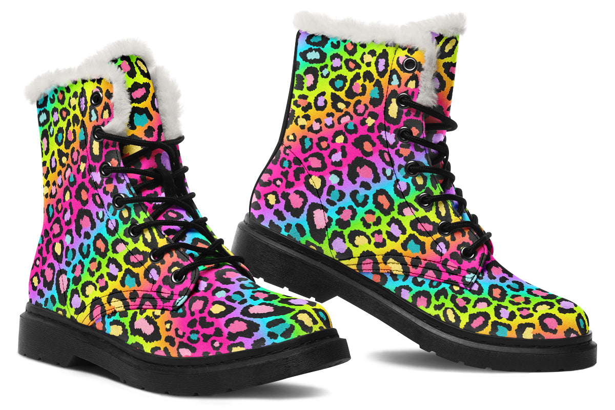 Rainbow Leopard Faux Fur Boots - Offbeat Sweetie