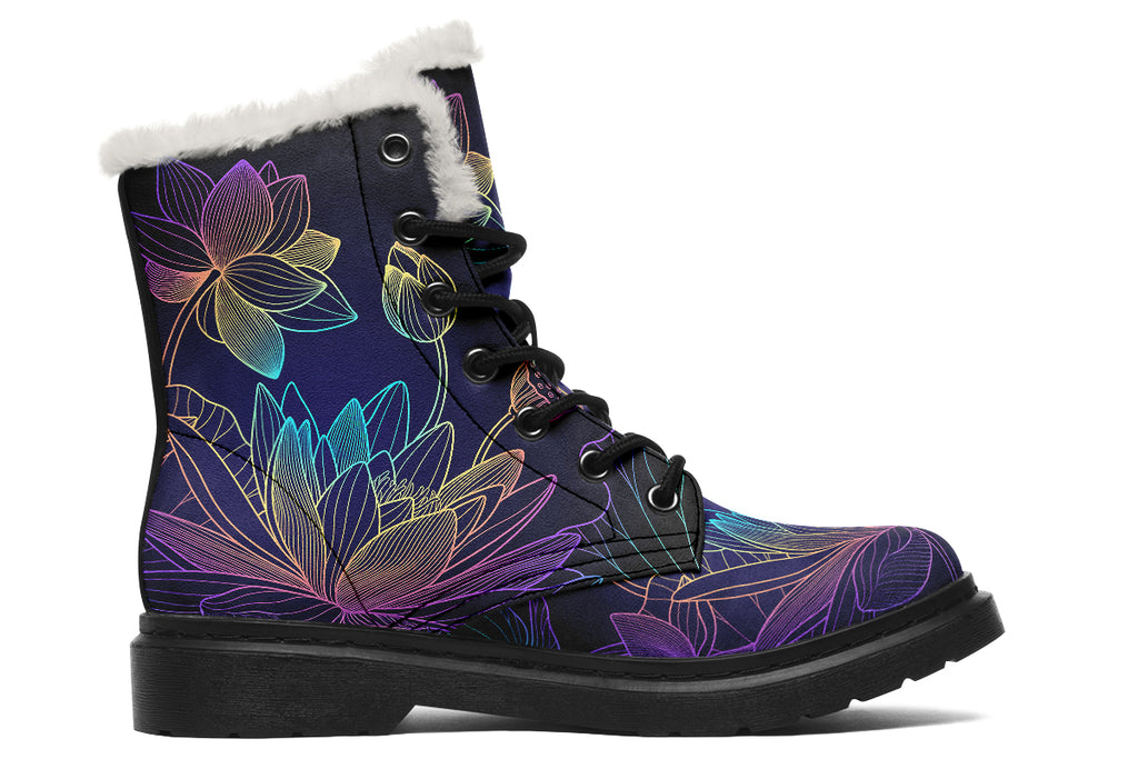 Rainbow Lotus Flowers Faux Fur Boots - Offbeat Sweetie