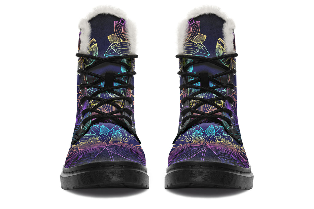 Rainbow Lotus Flowers Faux Fur Boots - Offbeat Sweetie