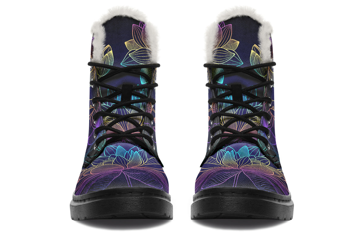 Rainbow Lotus Flowers Faux Fur Boots - Offbeat Sweetie