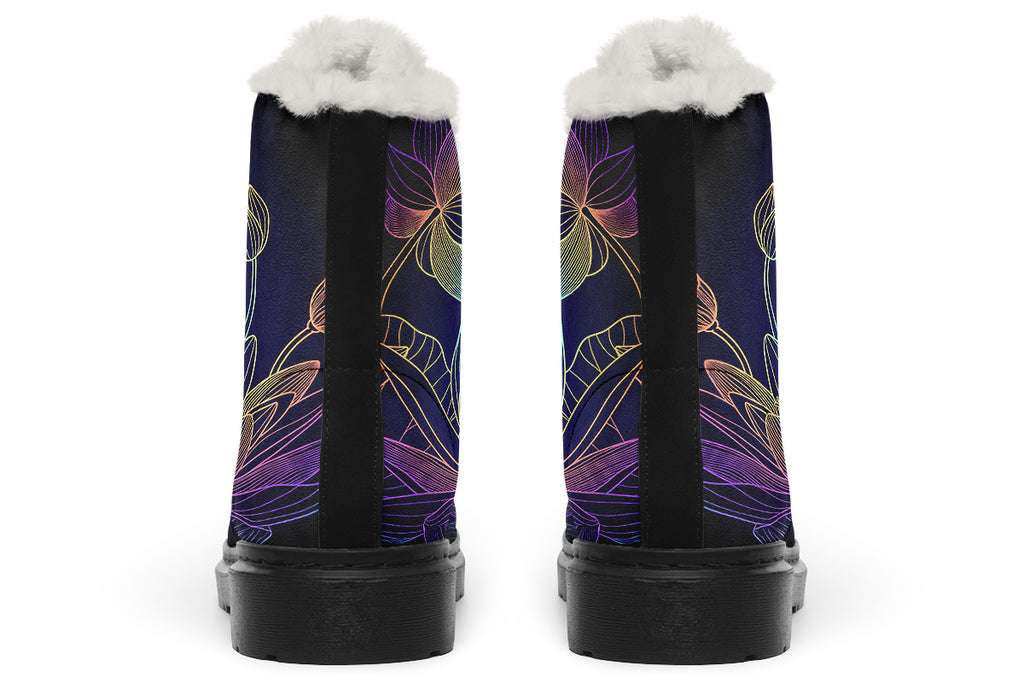 Rainbow Lotus Flowers Faux Fur Boots - Offbeat Sweetie