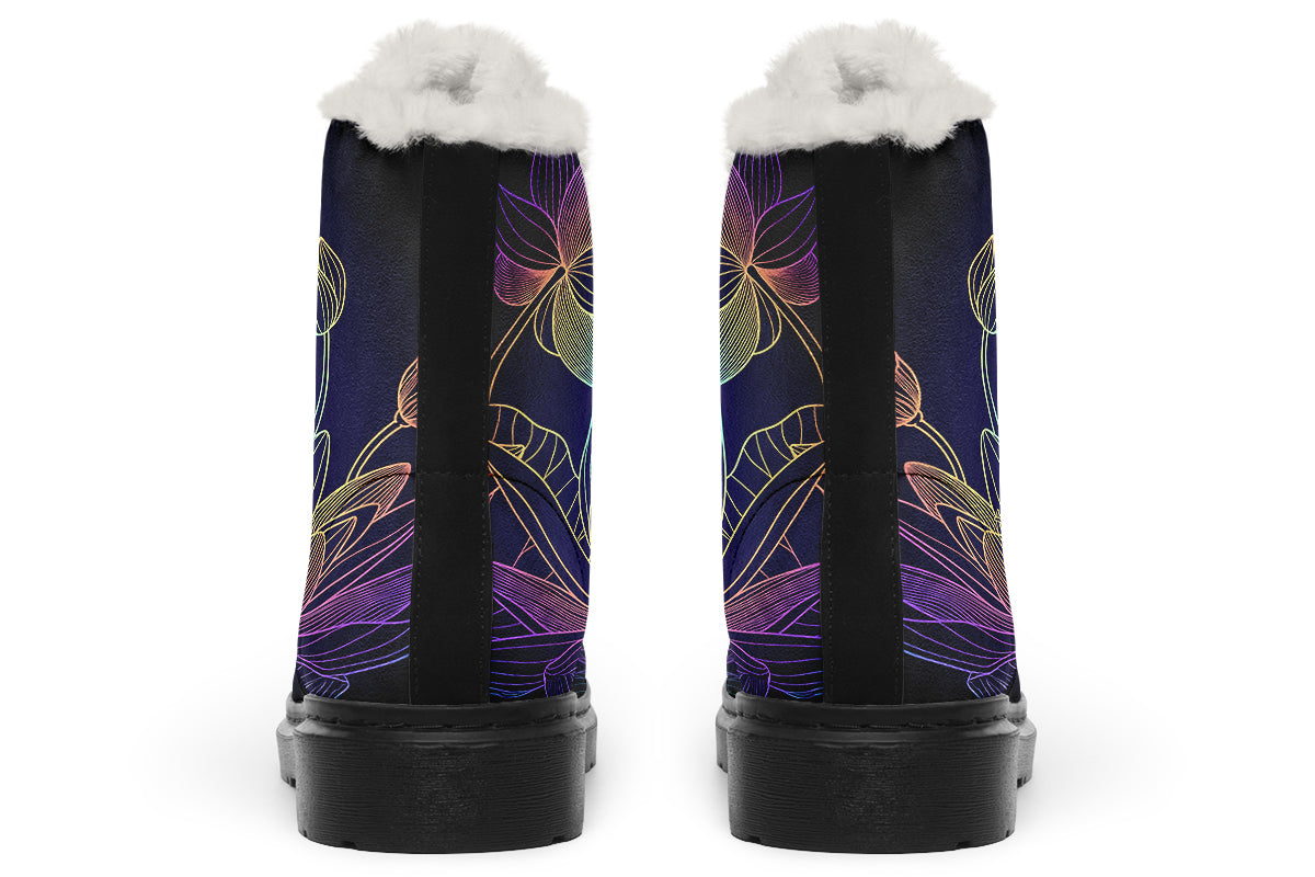 Rainbow Lotus Flowers Faux Fur Boots - Offbeat Sweetie