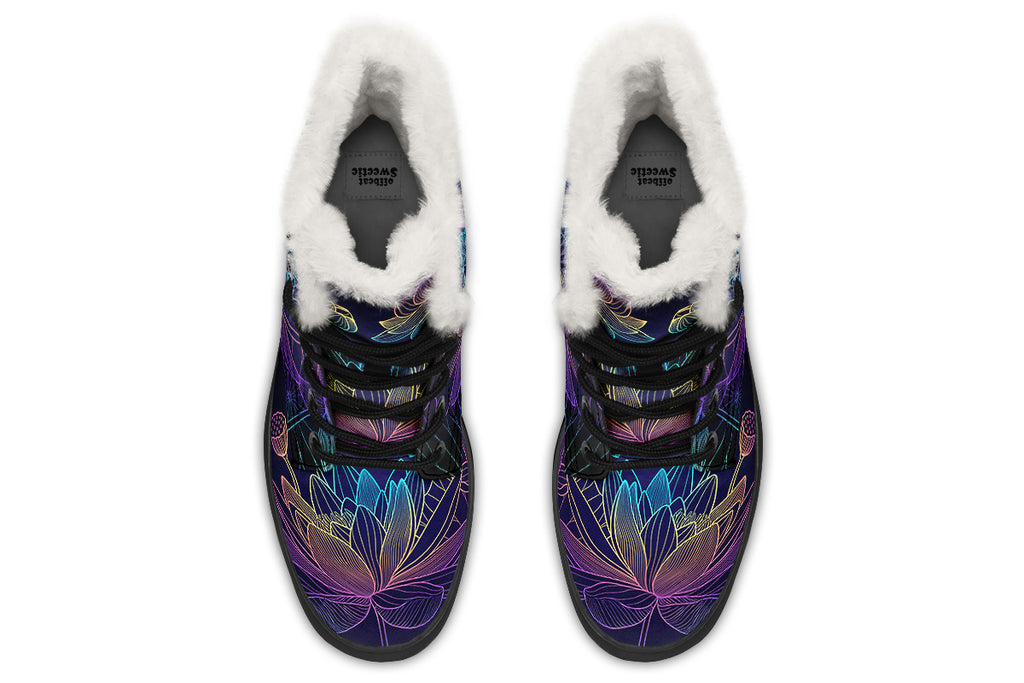 Rainbow Lotus Flowers Faux Fur Boots - Offbeat Sweetie
