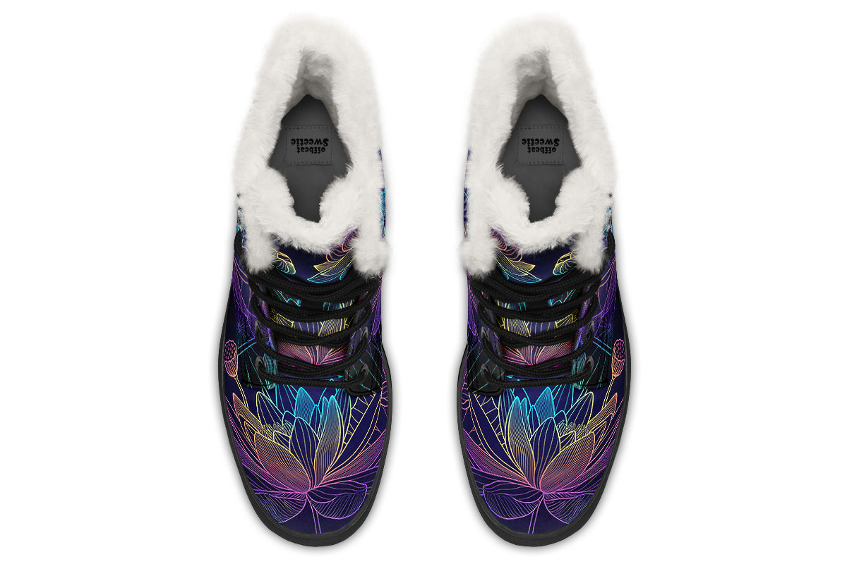 Rainbow Lotus Flowers Faux Fur Boots - Offbeat Sweetie