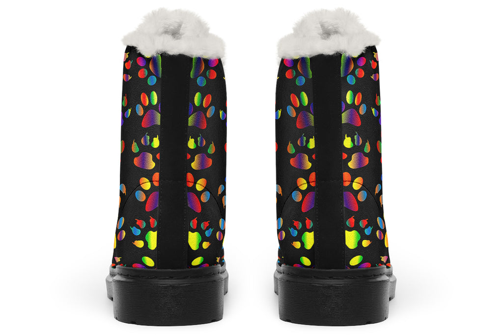Rainbow Paw Prints Faux Fur Boots - Offbeat Sweetie