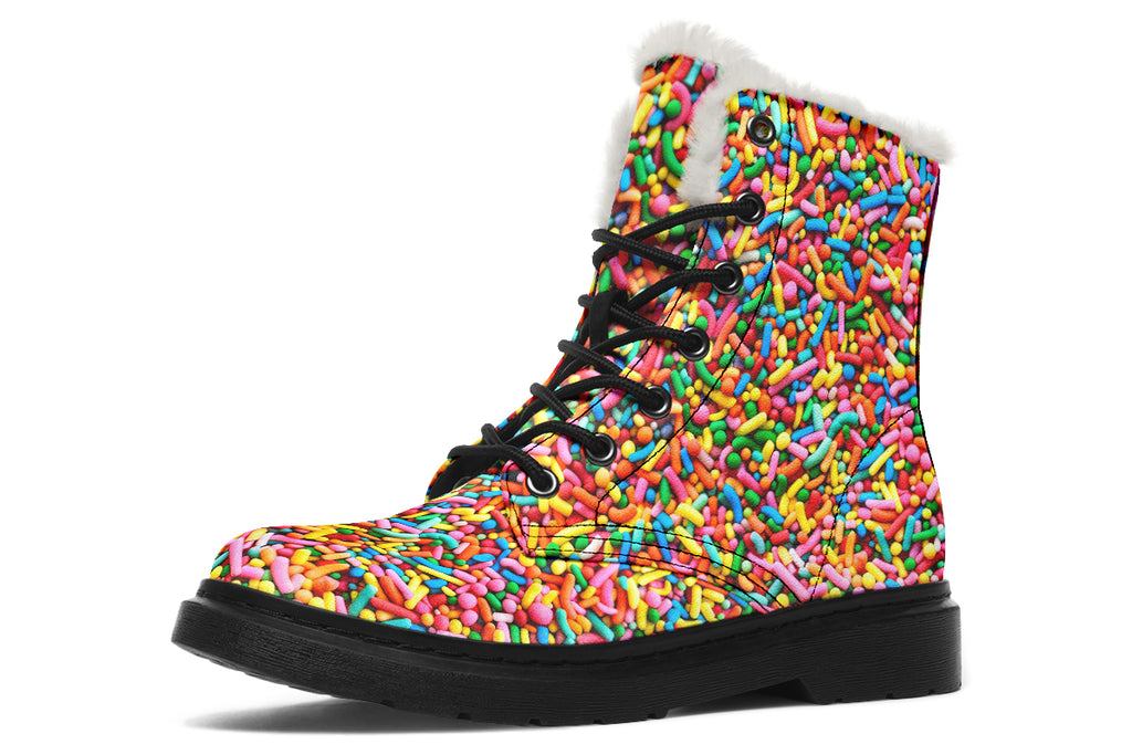 Rainbow Sprinkles Faux Fur Boots - Offbeat Sweetie