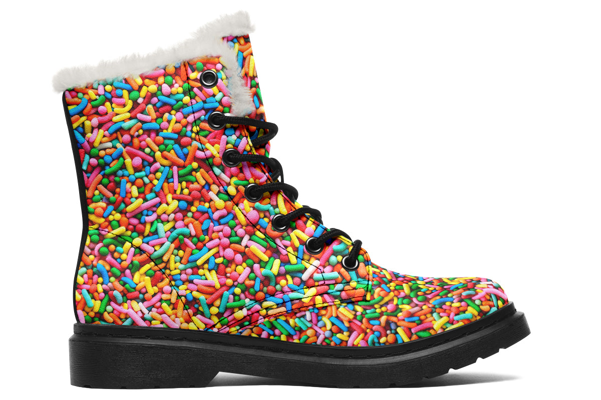 Rainbow Sprinkles Faux Fur Boots - Offbeat Sweetie