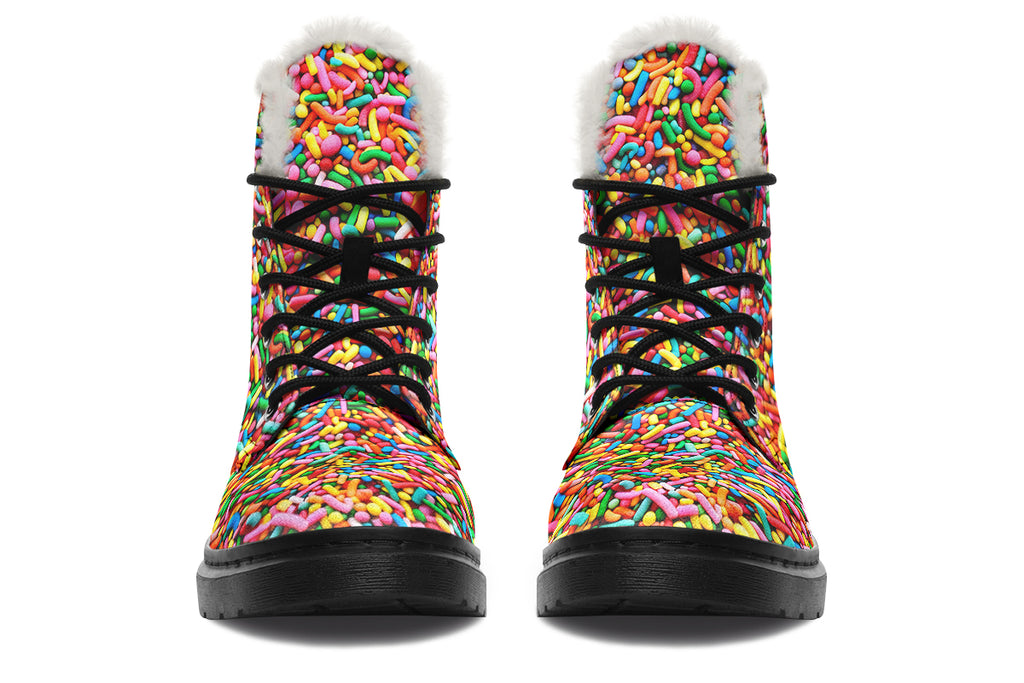 Rainbow Sprinkles Faux Fur Boots - Offbeat Sweetie