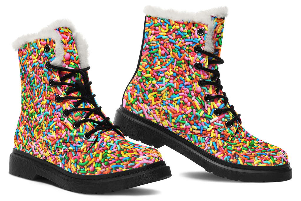 Rainbow Sprinkles Faux Fur Boots - Offbeat Sweetie