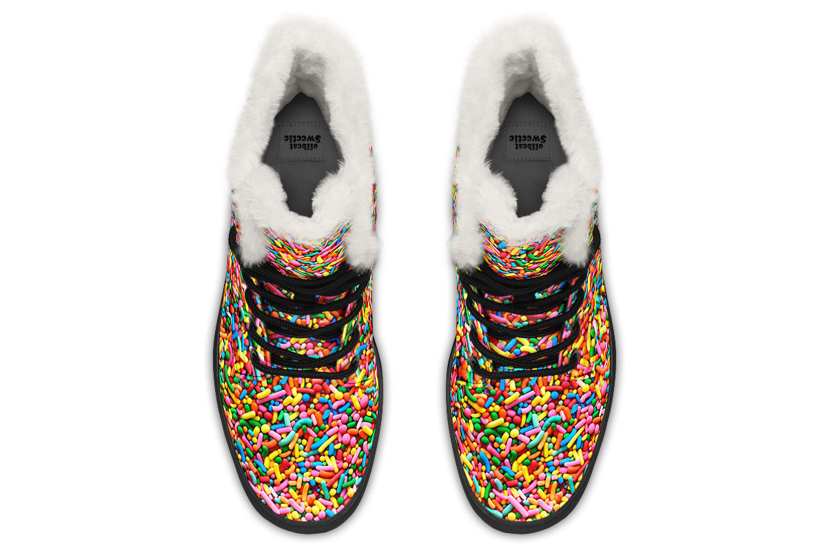 Rainbow Sprinkles Faux Fur Boots - Offbeat Sweetie