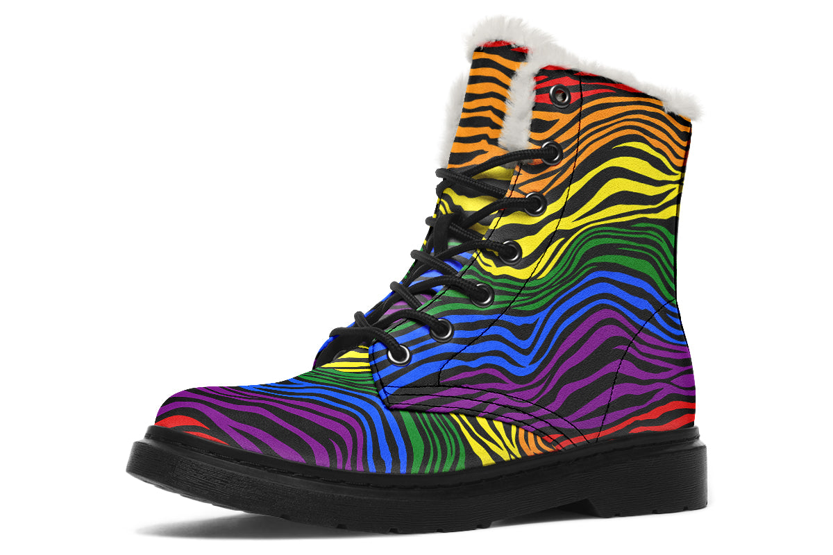 Rainbow Zebra Faux Fur Boots - Offbeat Sweetie