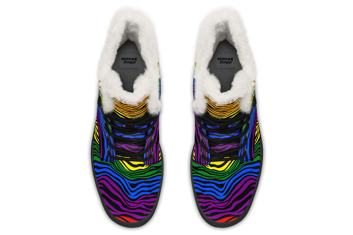 Rainbow Zebra Faux Fur Boots - Offbeat Sweetie