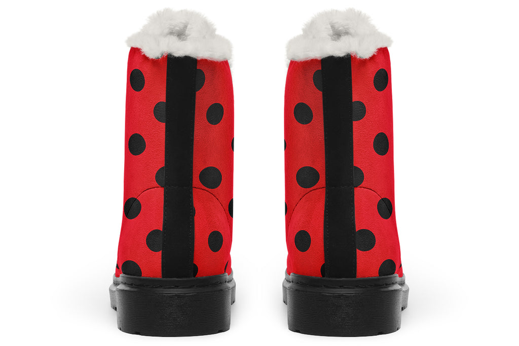 Red And Black Polka Dot Faux Fur Boots