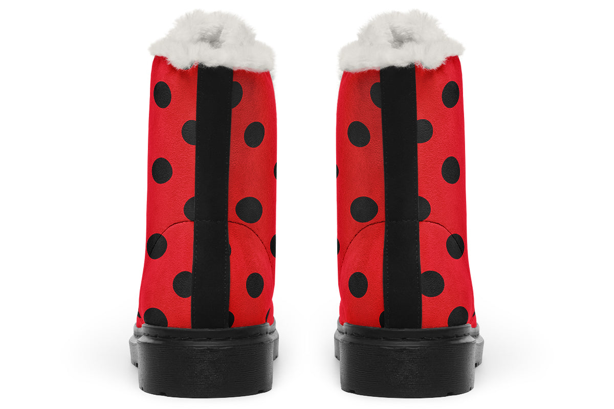 Red And Black Polka Dot Faux Fur Boots