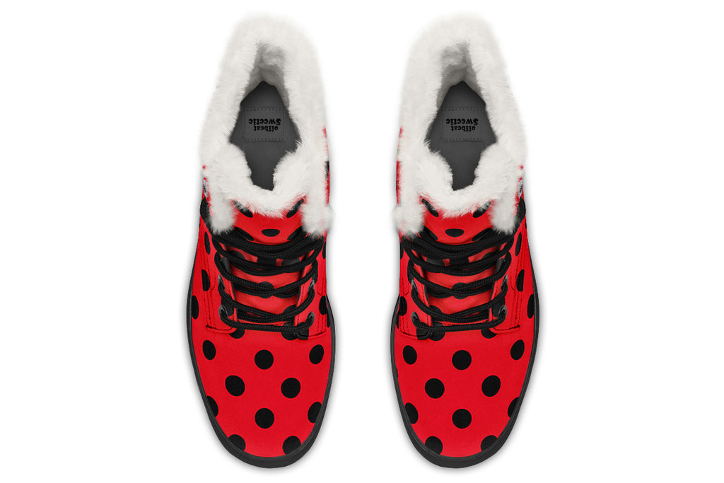 Red And Black Polka Dot Faux Fur Boots