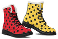 Red And Yellow Mismatched Polka Dot Faux Fur Boots