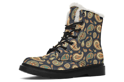 Retro Paisley Faux Fur Boots - Offbeat Sweetie
