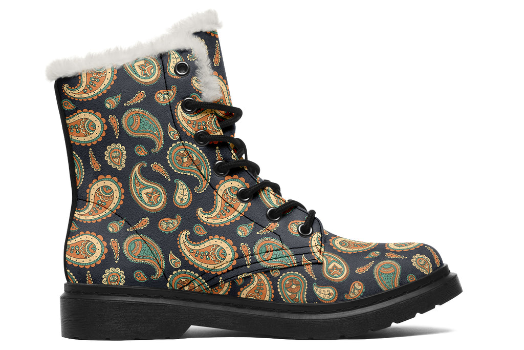 Retro Paisley Faux Fur Boots - Offbeat Sweetie