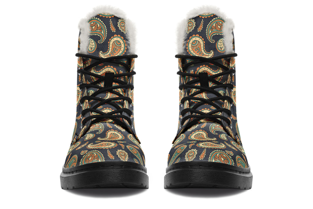 Retro Paisley Faux Fur Boots - Offbeat Sweetie