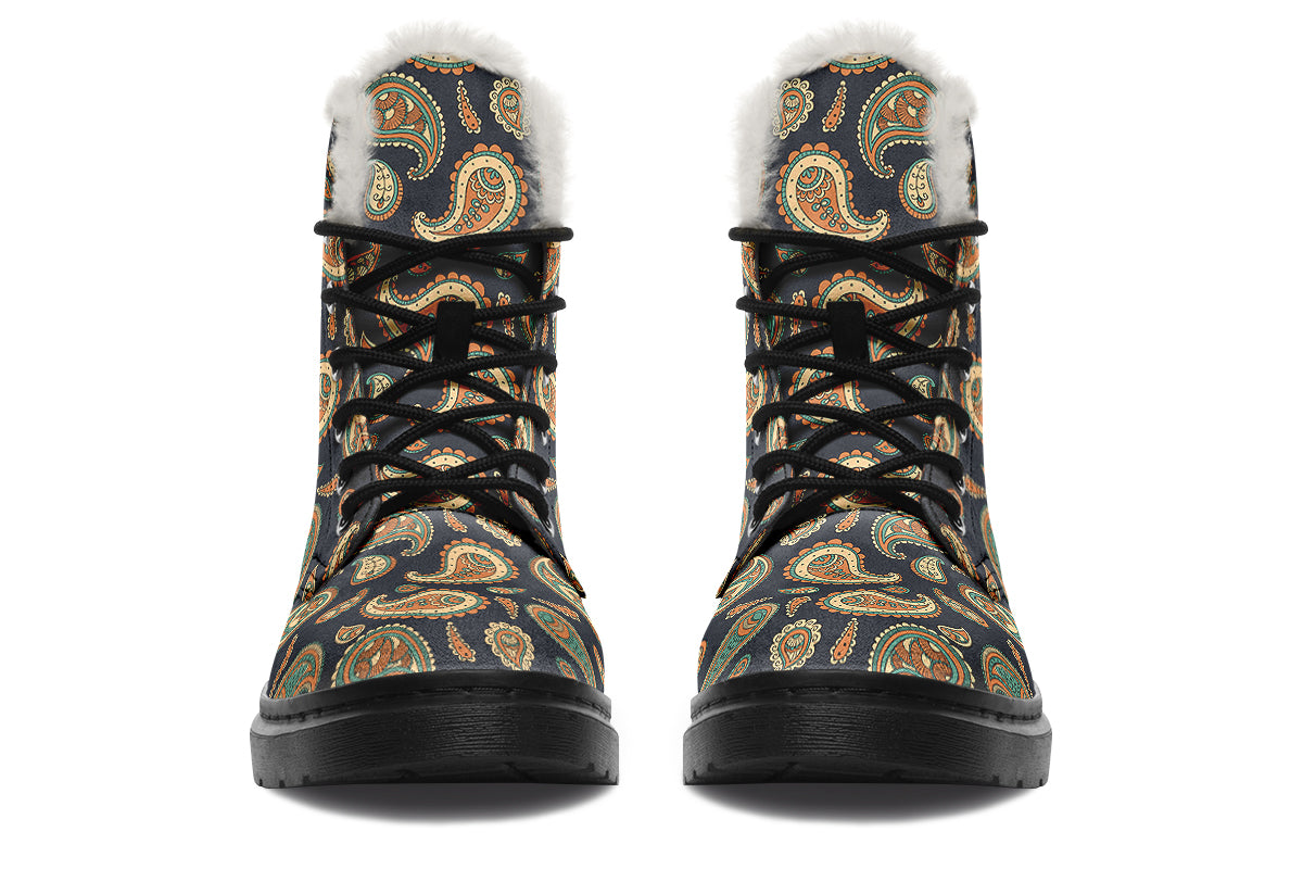 Retro Paisley Faux Fur Boots - Offbeat Sweetie