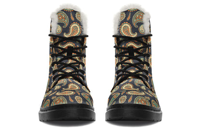 Retro Paisley Faux Fur Boots - Offbeat Sweetie