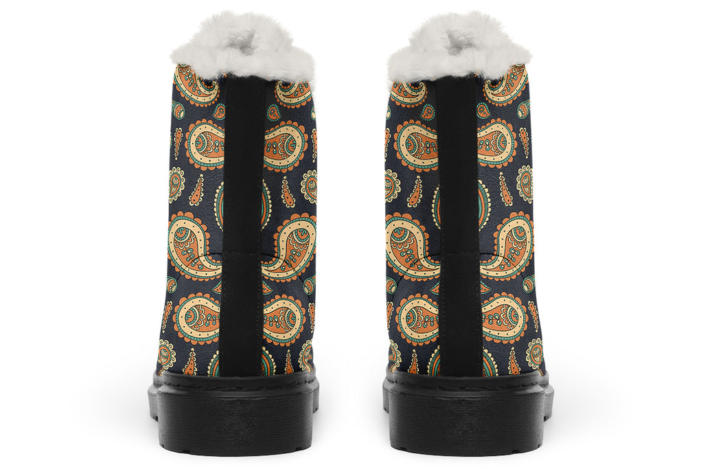 Retro Paisley Faux Fur Boots - Offbeat Sweetie