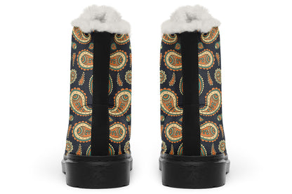 Retro Paisley Faux Fur Boots - Offbeat Sweetie