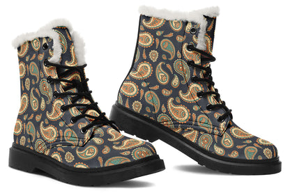 Retro Paisley Faux Fur Boots - Offbeat Sweetie