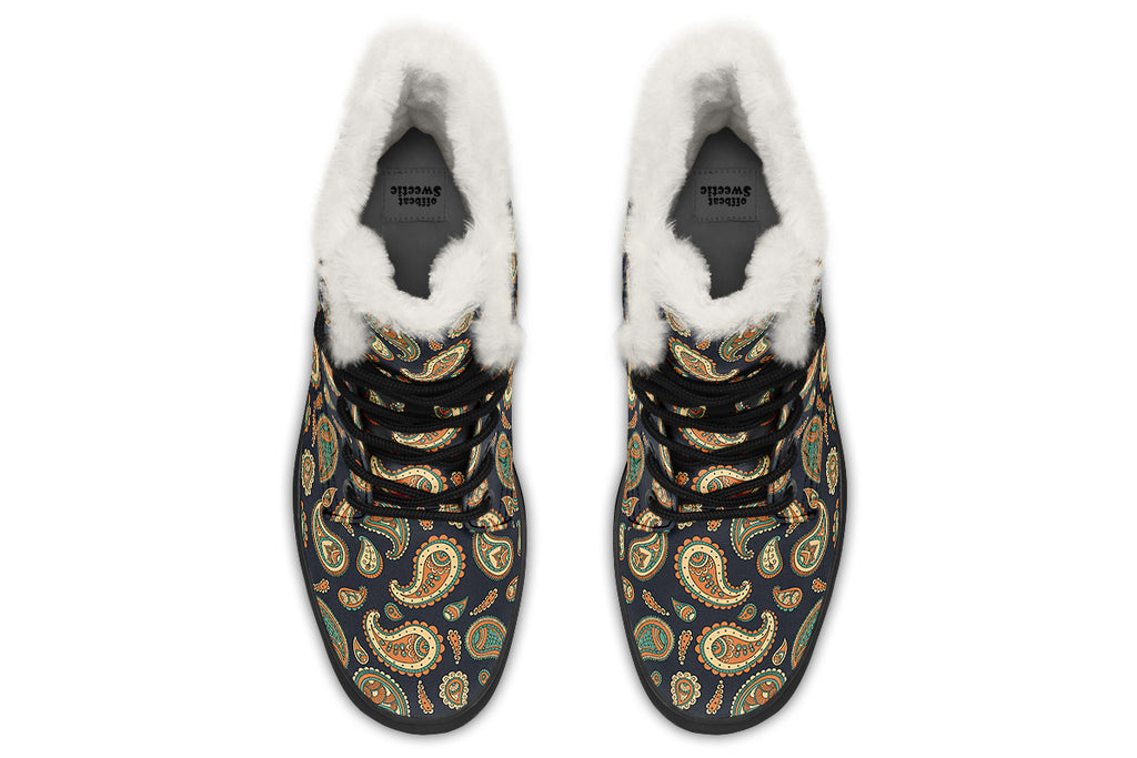 Retro Paisley Faux Fur Boots - Offbeat Sweetie