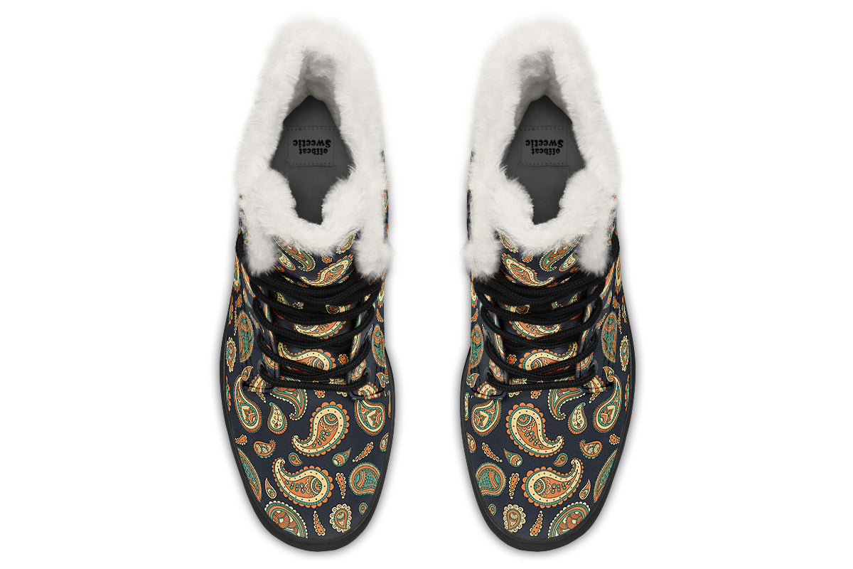 Retro Paisley Faux Fur Boots - Offbeat Sweetie