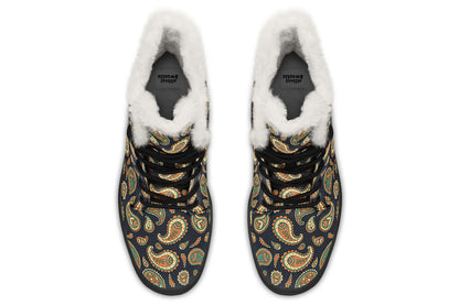 Retro Paisley Faux Fur Boots - Offbeat Sweetie