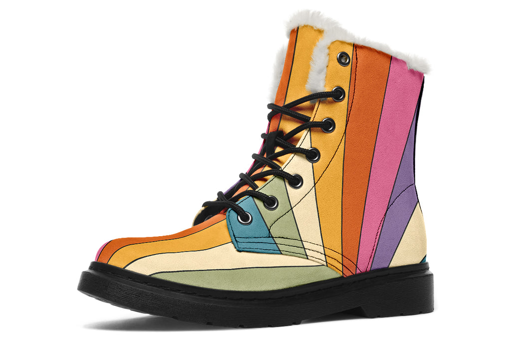 Retro Rainbow Faux Fur Boots - Offbeat Sweetie