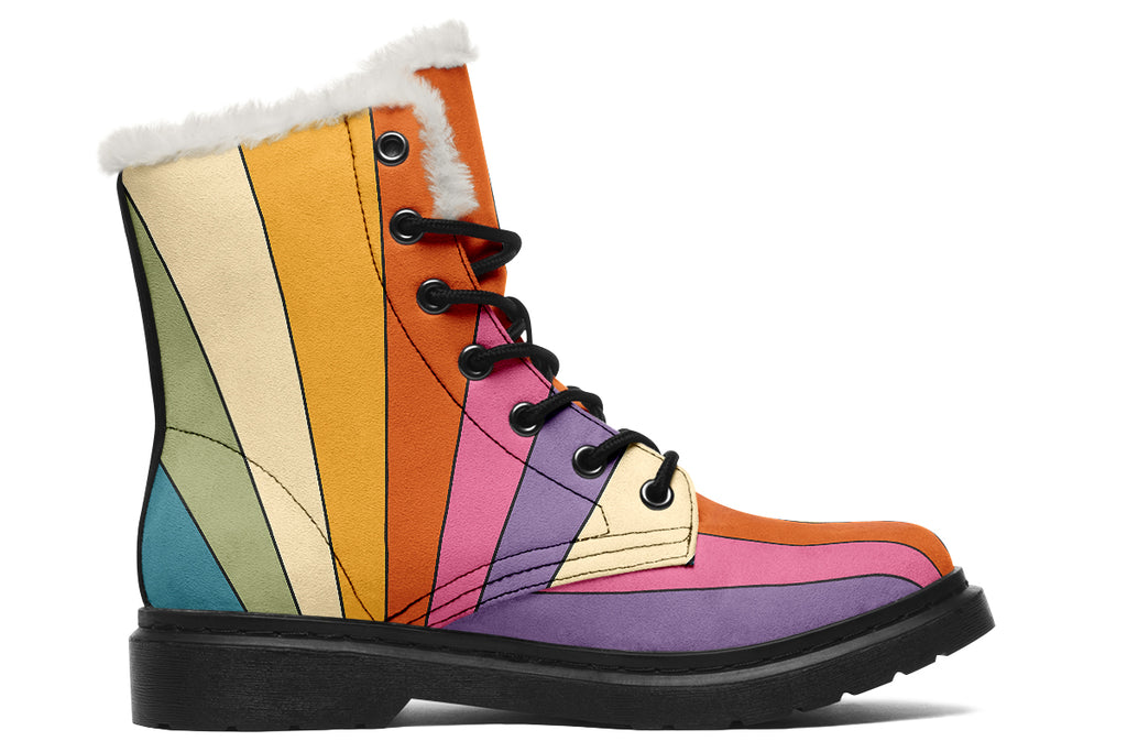 Retro Rainbow Faux Fur Boots - Offbeat Sweetie