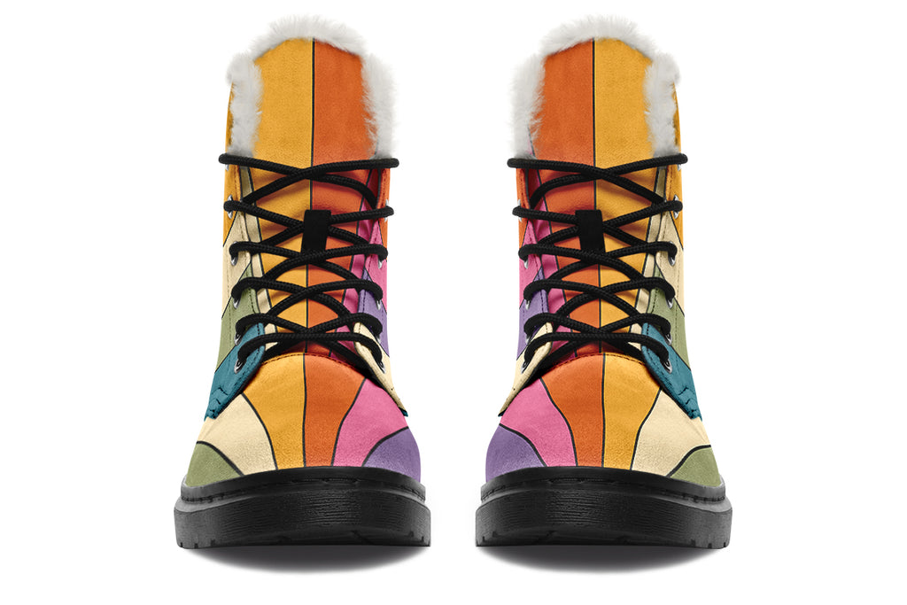 Retro Rainbow Faux Fur Boots - Offbeat Sweetie