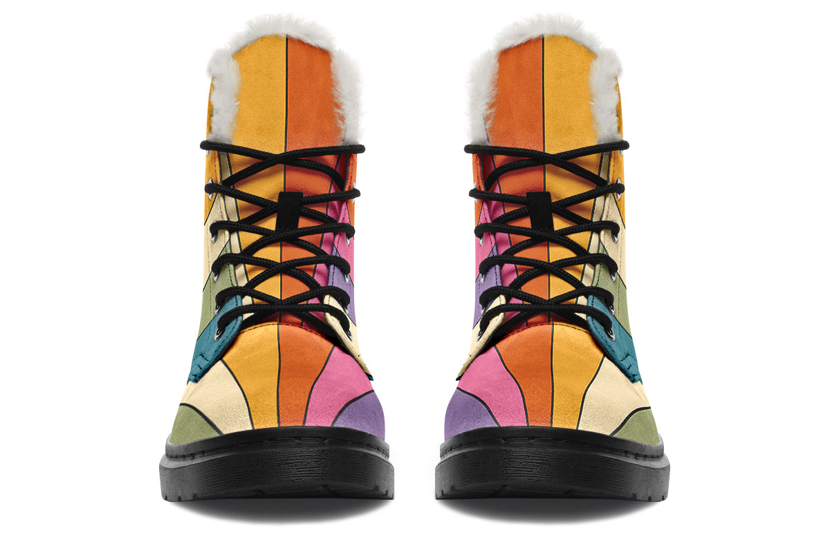 Retro Rainbow Faux Fur Boots - Offbeat Sweetie