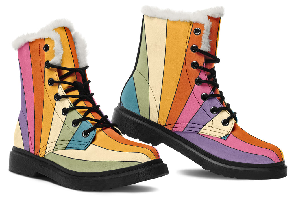 Retro Rainbow Faux Fur Boots - Offbeat Sweetie