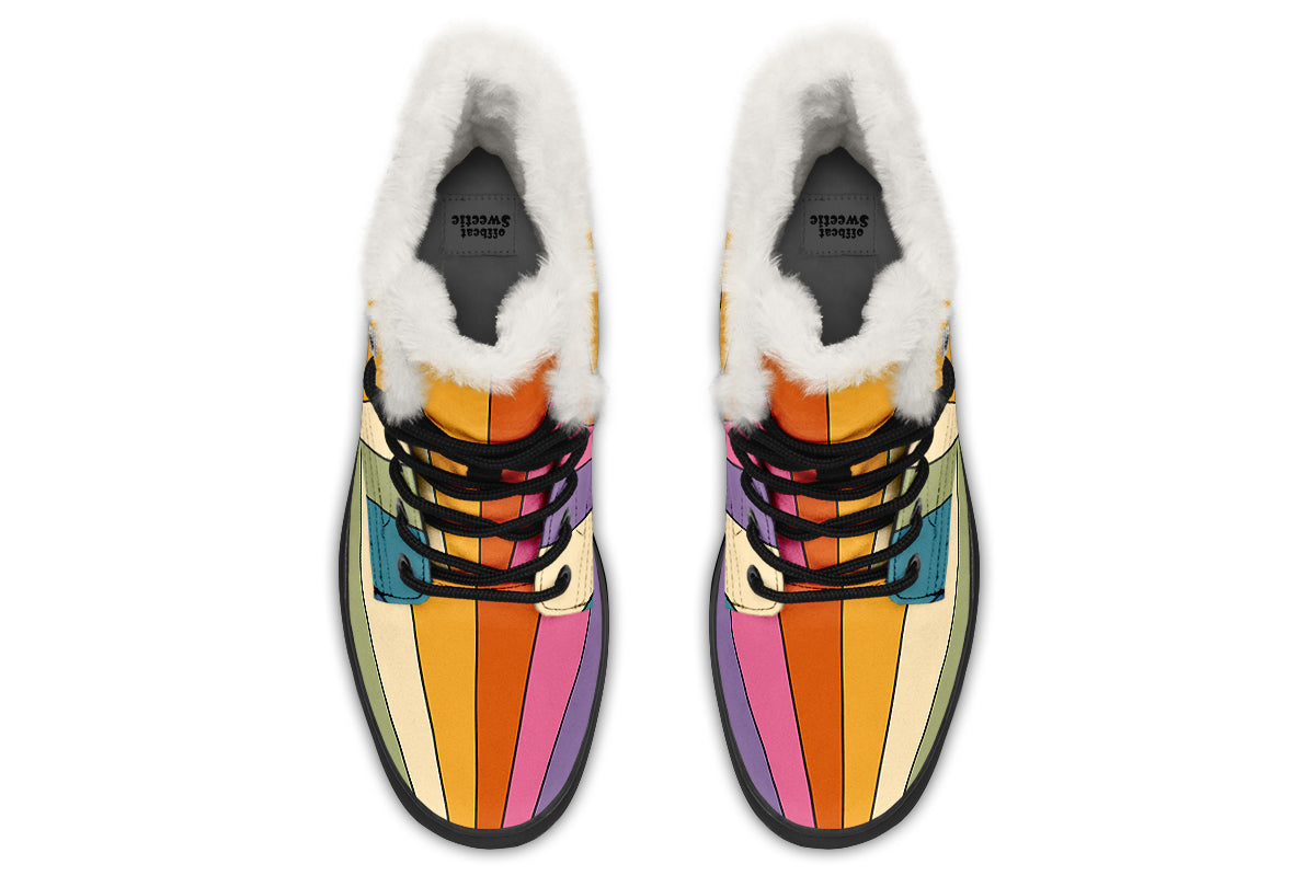 Retro Rainbow Faux Fur Boots - Offbeat Sweetie