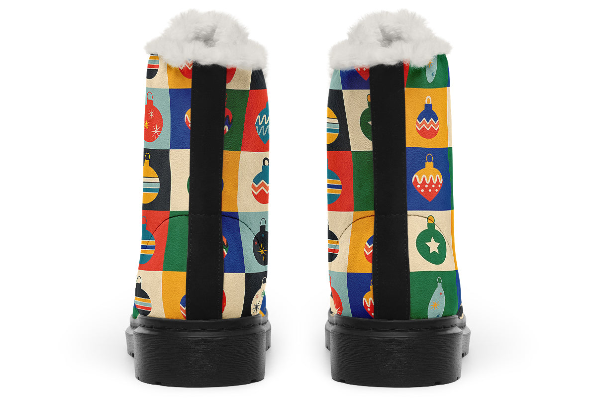 Retro Xmas Baubles Faux Fur Boots - Offbeat Sweetie