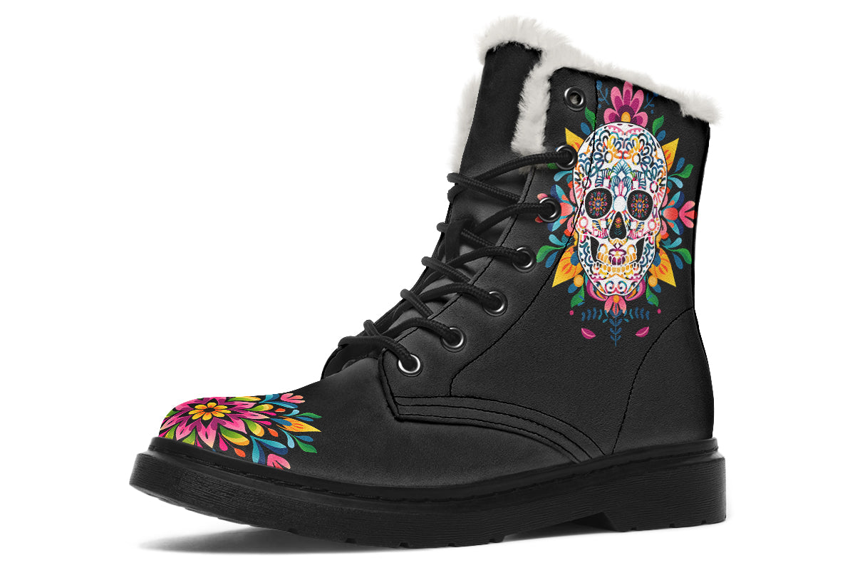 Sugar Skull Faux Fur Boots